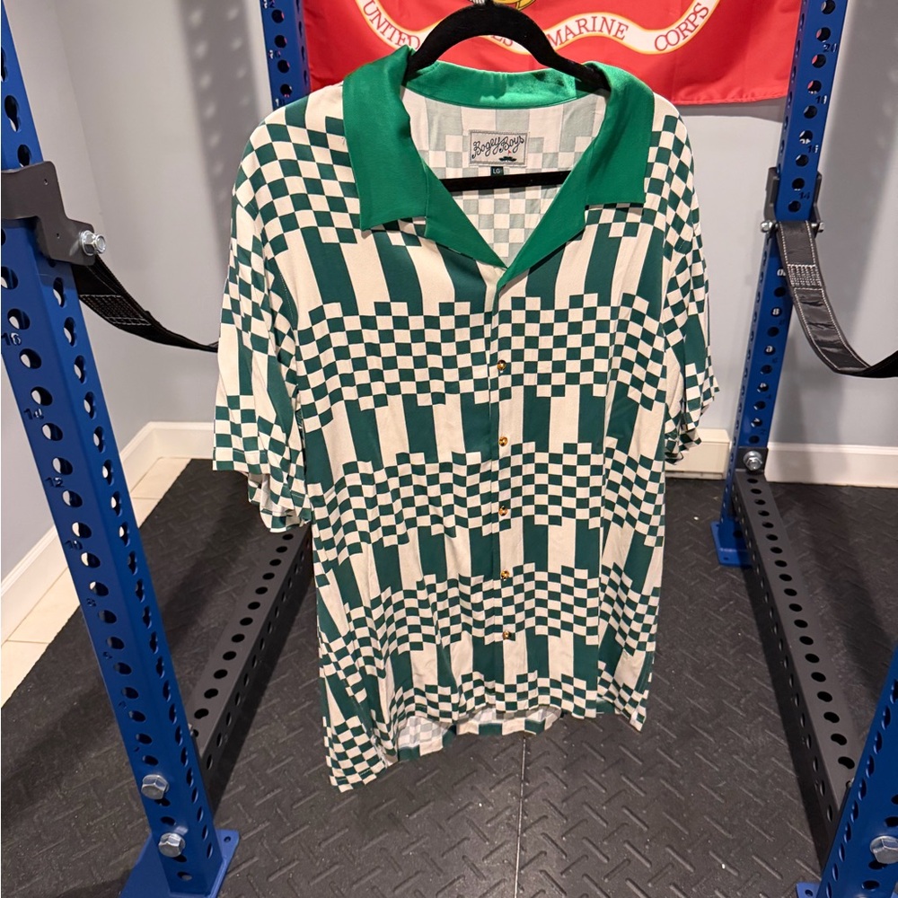 Stylish Green and Cream Checkered Men's Shirt